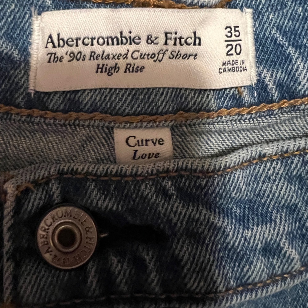 Abercrombie & Fitch High Rise Dark Denim 90’s Relaxed Cutoff Short- Size 35/20 - Picture 3 of 6